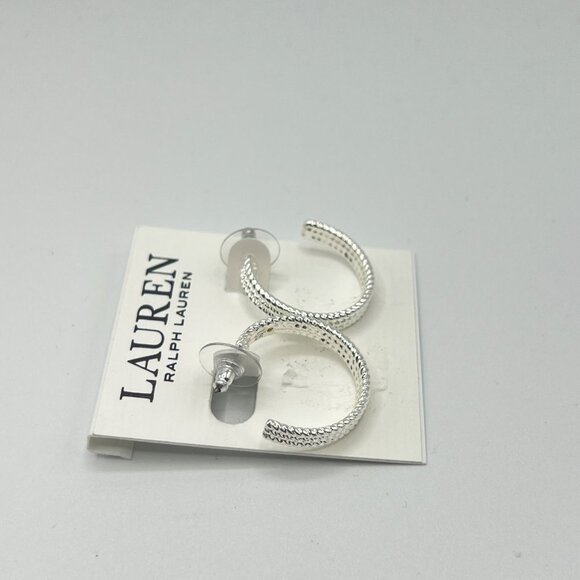 Lauren Ralph Lauren Large Rope Hoop Earrings in Silver MSRP $35 NWT - Picture 4 of 5